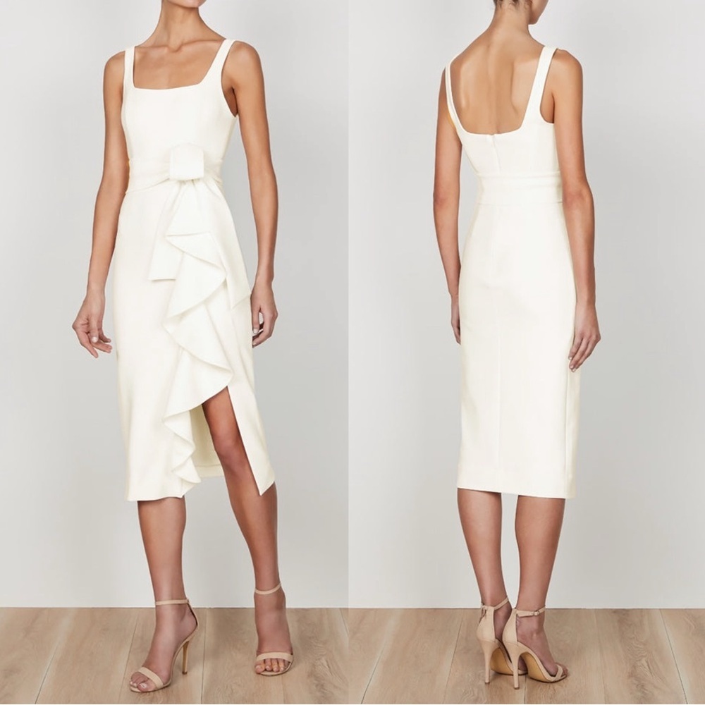 Shona Joy Georgie Square Neck Midi Dress in Ivory